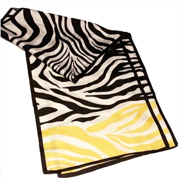 Black white zebra print silk satin scarf - Picture 1 of 5